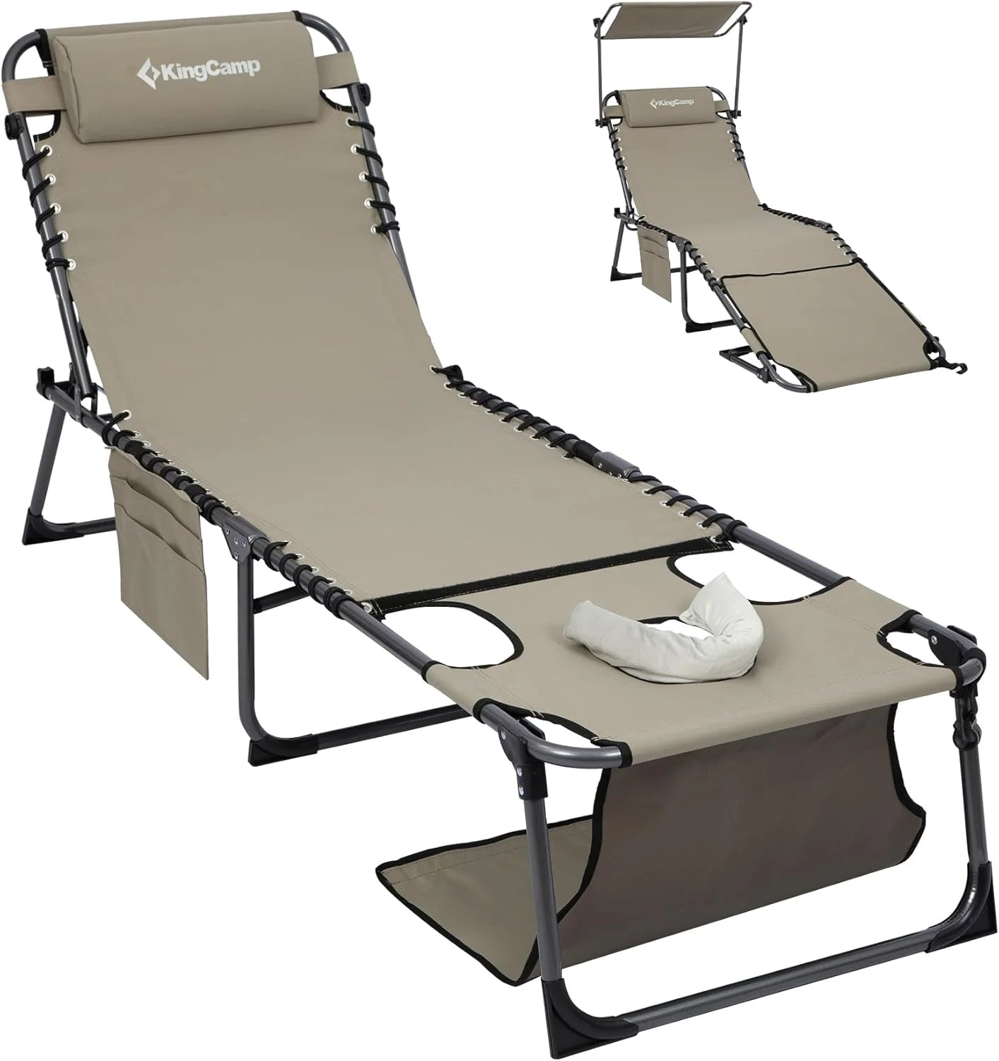 New Arrivals Lounge Chair with face Hole & Canopy Shade, 400LBS Folding Portable Tanning Chair with face Hole - Image 2