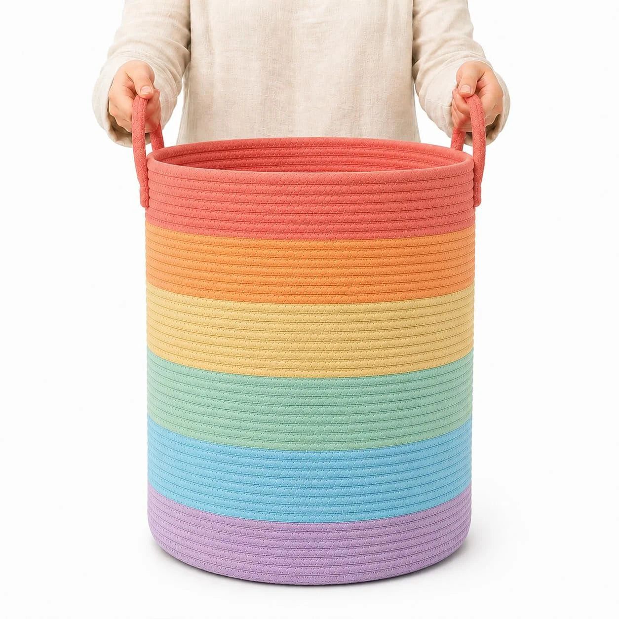 OrganiHaus Round Toy Basket & Blanket Basket, Cotton Rope 20×13, Full Honey, Round Cotton Rope Basket, 20×13 bifanuoyard - Image 30