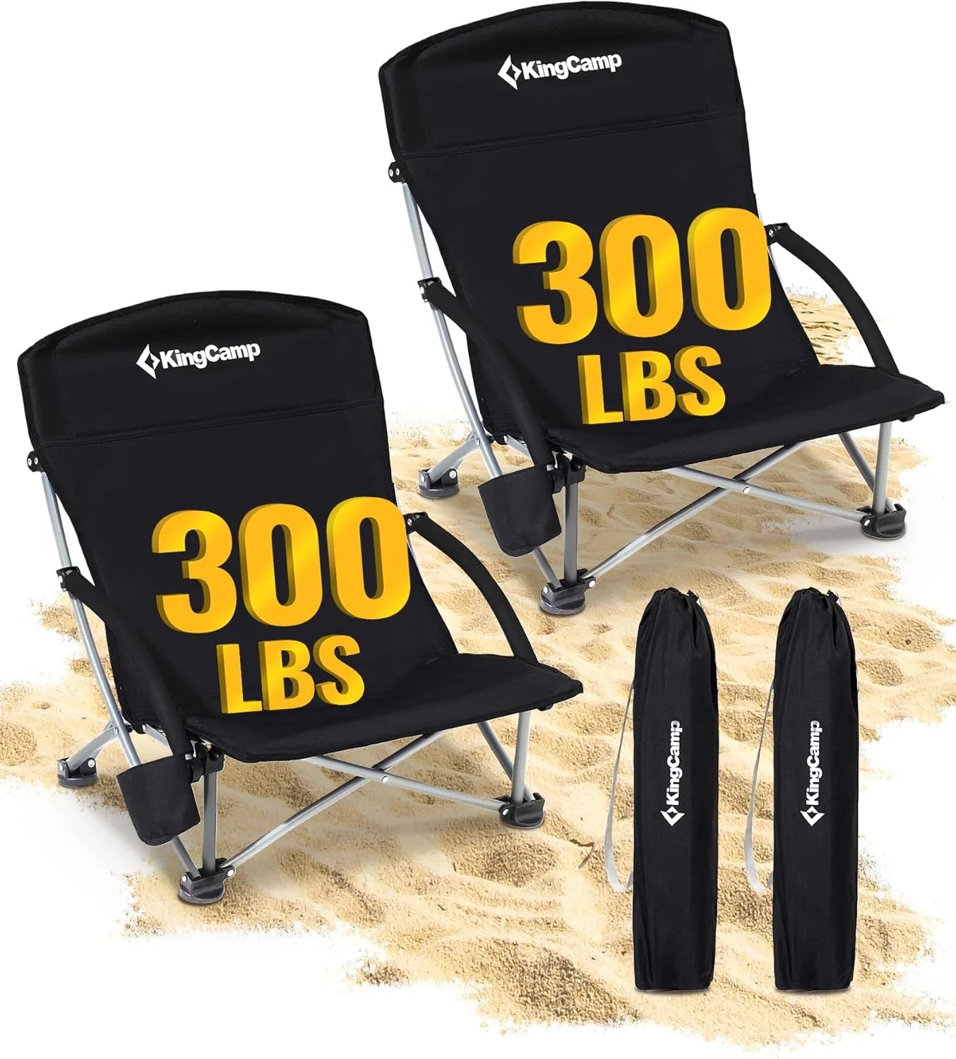 KingCamp Low Beach Chairs 2 Pack, Folding Portable Chair for Adults lightweight Extra Wide Ergonomic High Back Seat bifanuoyard