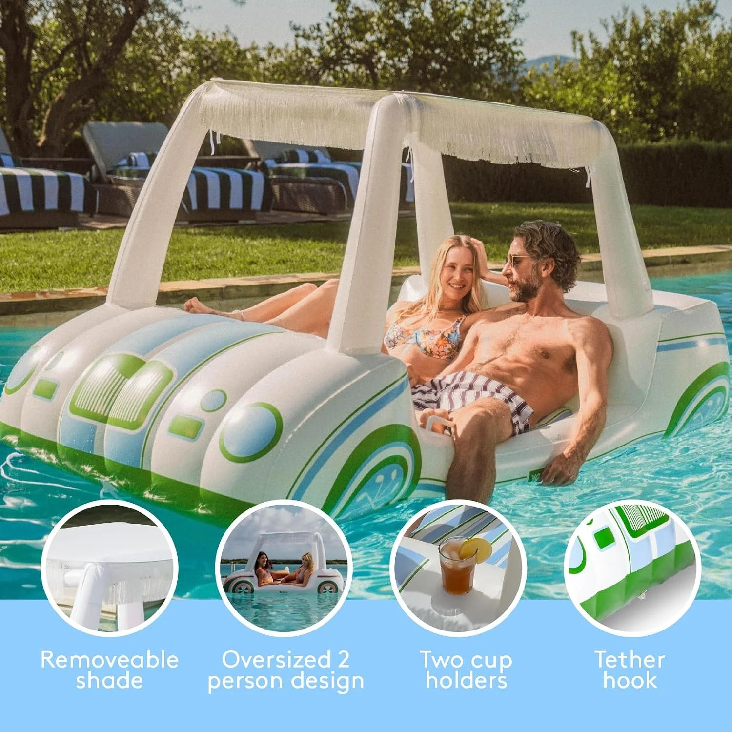 New Arrivals Giant Inflatable Luxury Golf Cart Pool Float, Two Cup Holders - Image 4