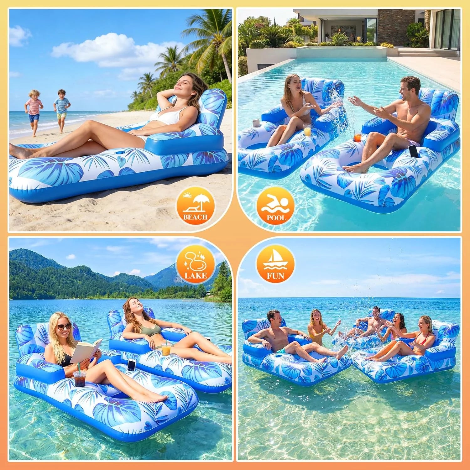 New Arrivals Pool Floats Adult, 65 Thicken PVC Inflatable Pool Float Lounger Rafts with Cup & Phone Holder & Headrest - Image 7