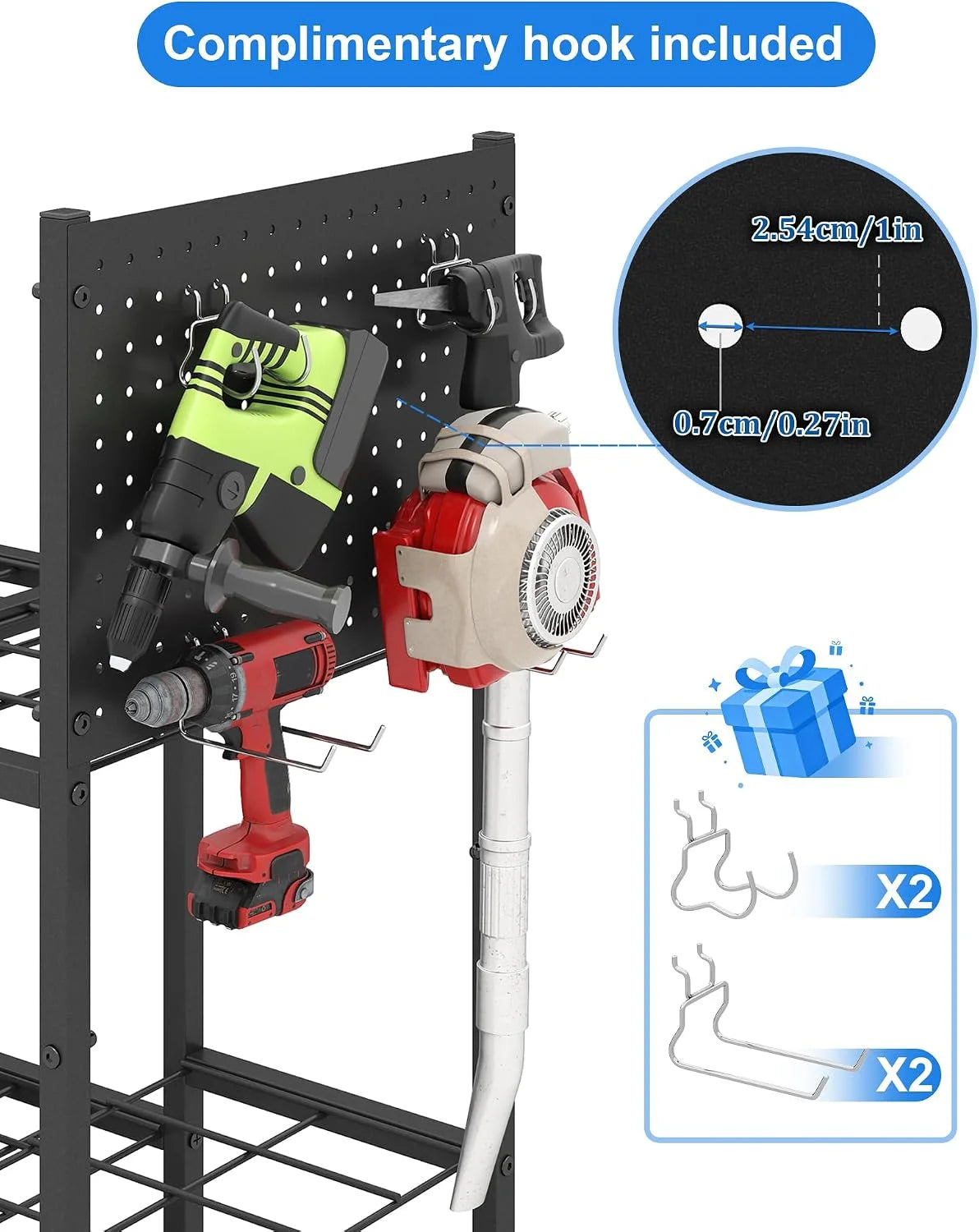 New Arrivals Garden Tool Organizer with Pegboard, Yard Tool Holder Standing for Garage Organization, Up to 30 " For Garage Organization - Image 4