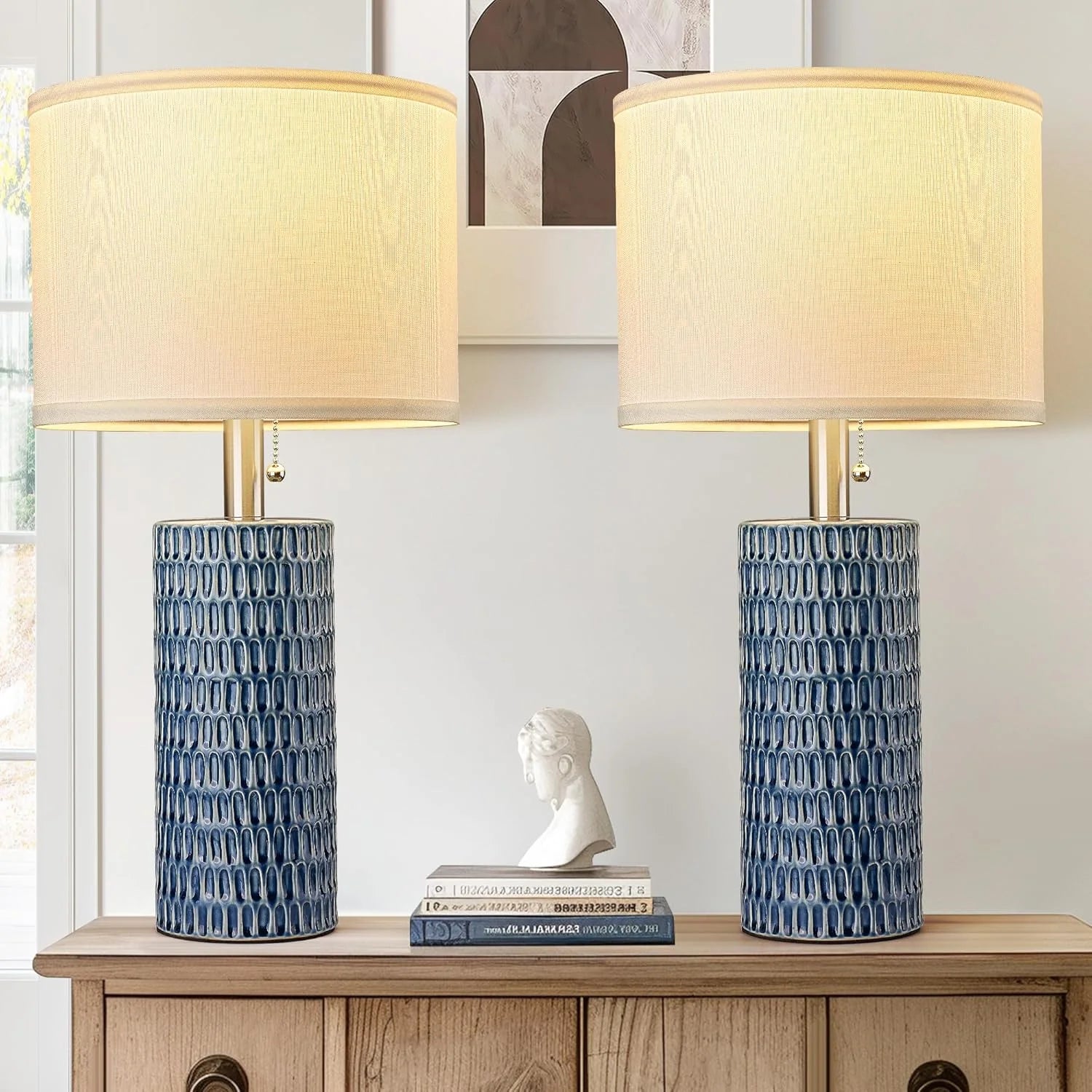 Reaketon 20.5 Modern Ceramic Table Lamps for Bedroom Set of 2, Farmhouse Table Lamp for Living Room Office Dorm bifanuoyard - Image 10