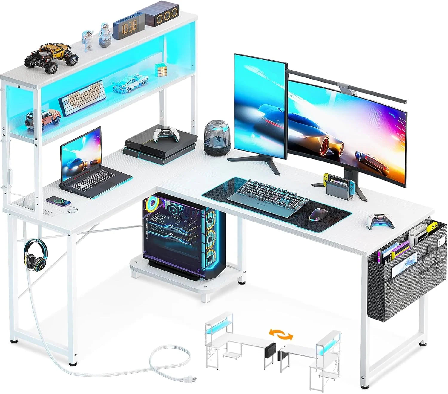 New Arrivals L Shaped Desk Gaming Desk with LED Light & Power Outlet, 53 Inch Black Reversible L Shaped Computer Table - Image 6