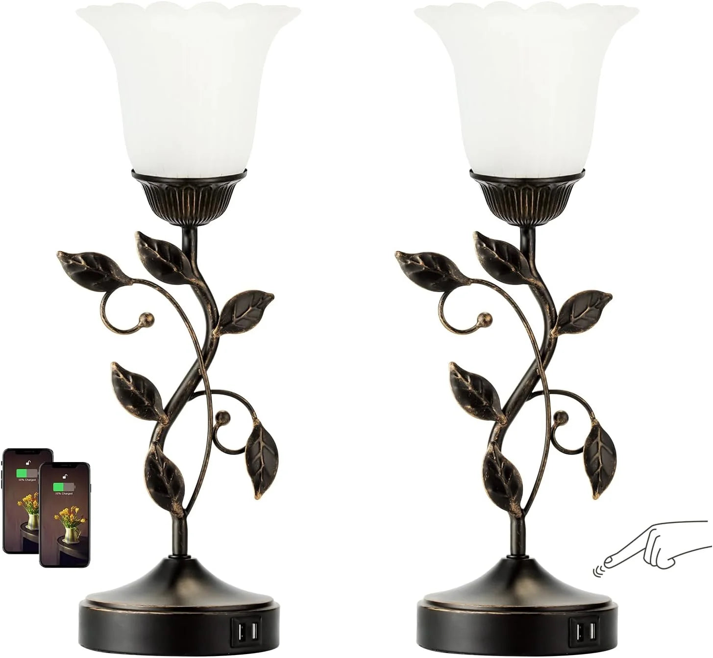 Touch Control Table Lamp with 2 USB Charging Ports, Dimmable, Bulb Included bifanuoyard