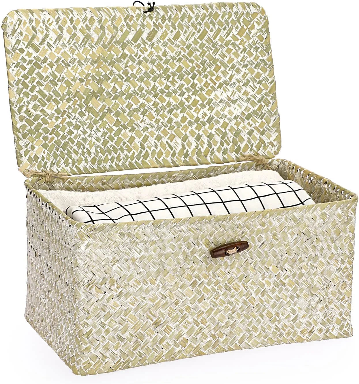 Shelf Baskets Bin with Lid Large Handwoven Basket Box, Coffee, Natural Seagrass Storage Baskets - Image 13