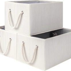 StorageWorks Fabric Storage Bins with Rope Handles, Beige, Extra Large, Collapsible Closet Storage Bins, Closet bifanuoyard