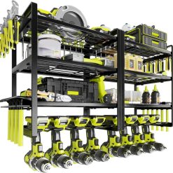 Alternative view of New Arrivals Power Tool Organizer Large 8 Drill Holder Wall Mount Heavy Duty Metal Tool Shelf with 12 Hooks Storage Rack for " For Garage