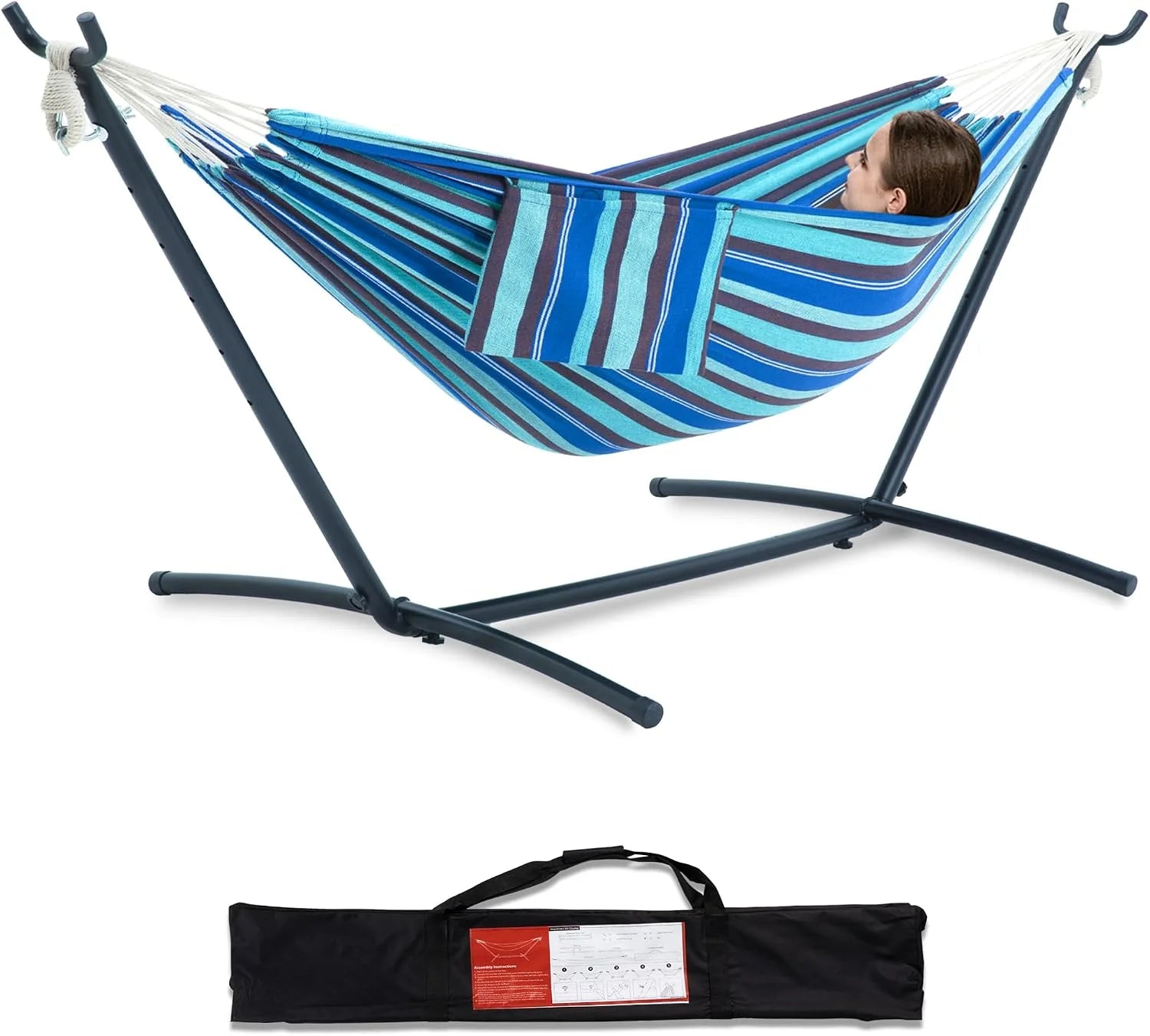 New Arrivals Double Hammock with Stand for Outside, Heavy-Duty, Portable (Coffee) - Image 7