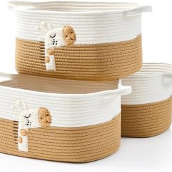 Alternative view of Basket, Woven Baskets for Shelves, White/Brown, 3 Pack Boho Cotton Rope Storage Baskets