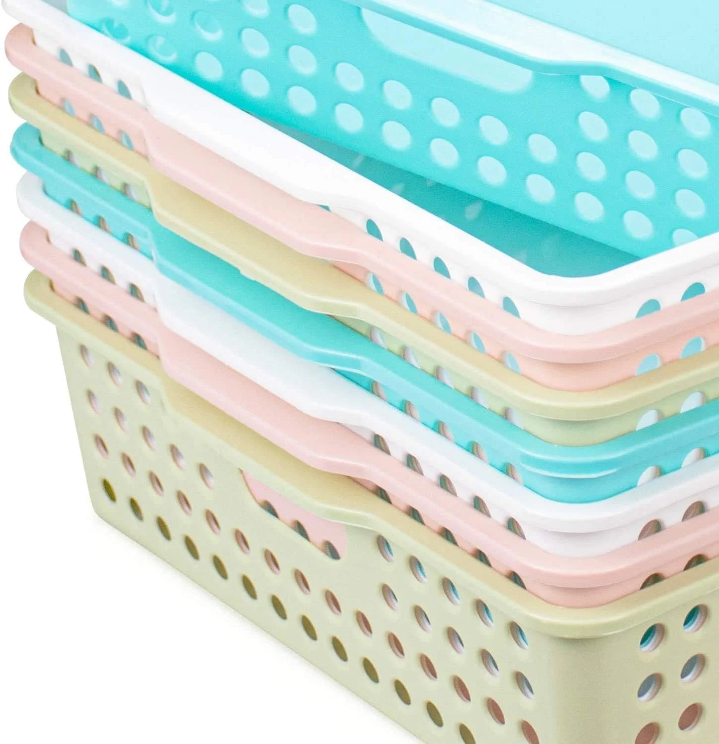 New Arrivals Plastic Storage Baskets, Colorful Paper Organizer Baskets Plastic Shelf Bins with Handles, Classroom Office - Image 4