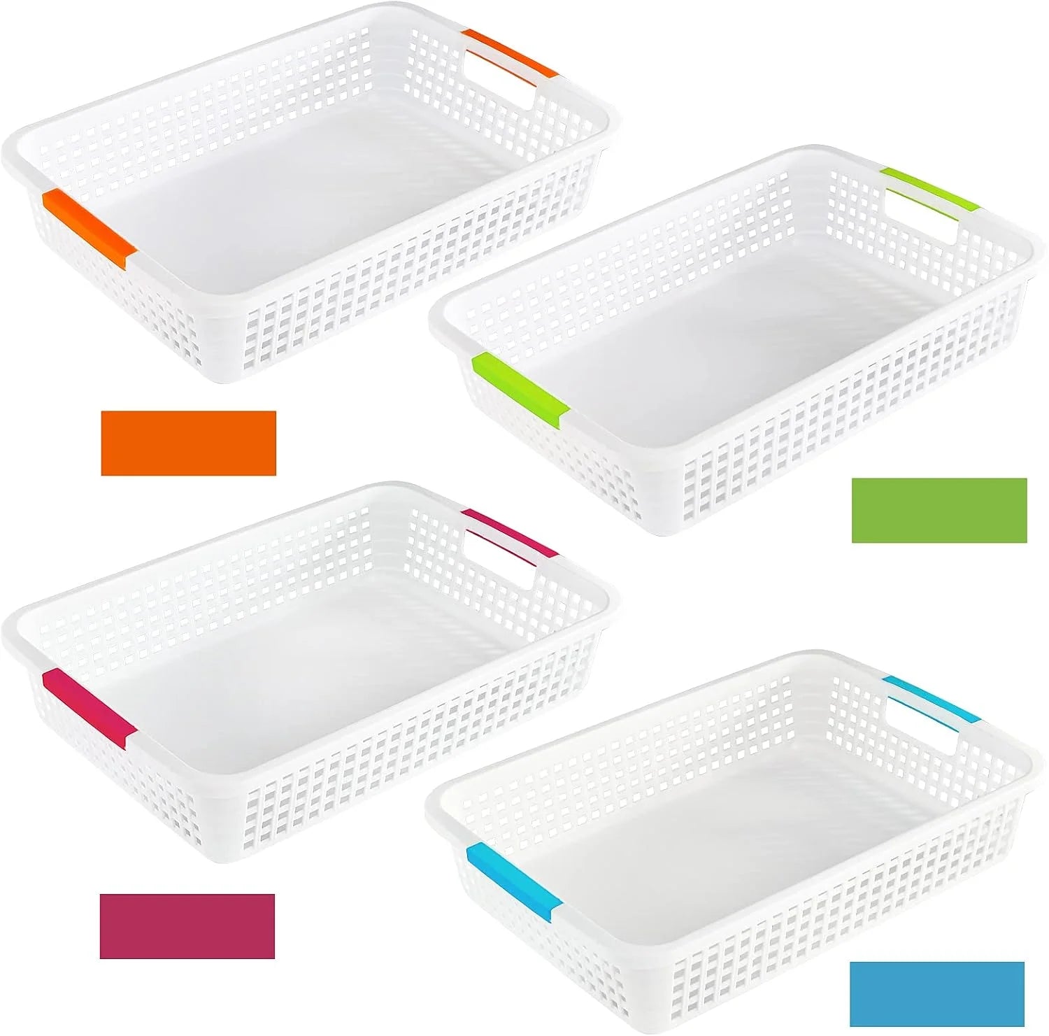 New Arrivals Large Plastic Storage Basket with Handle, 15 x 10 x 3 Inch Pantry Organizer Basket Bins Desktop Paper - Image 3