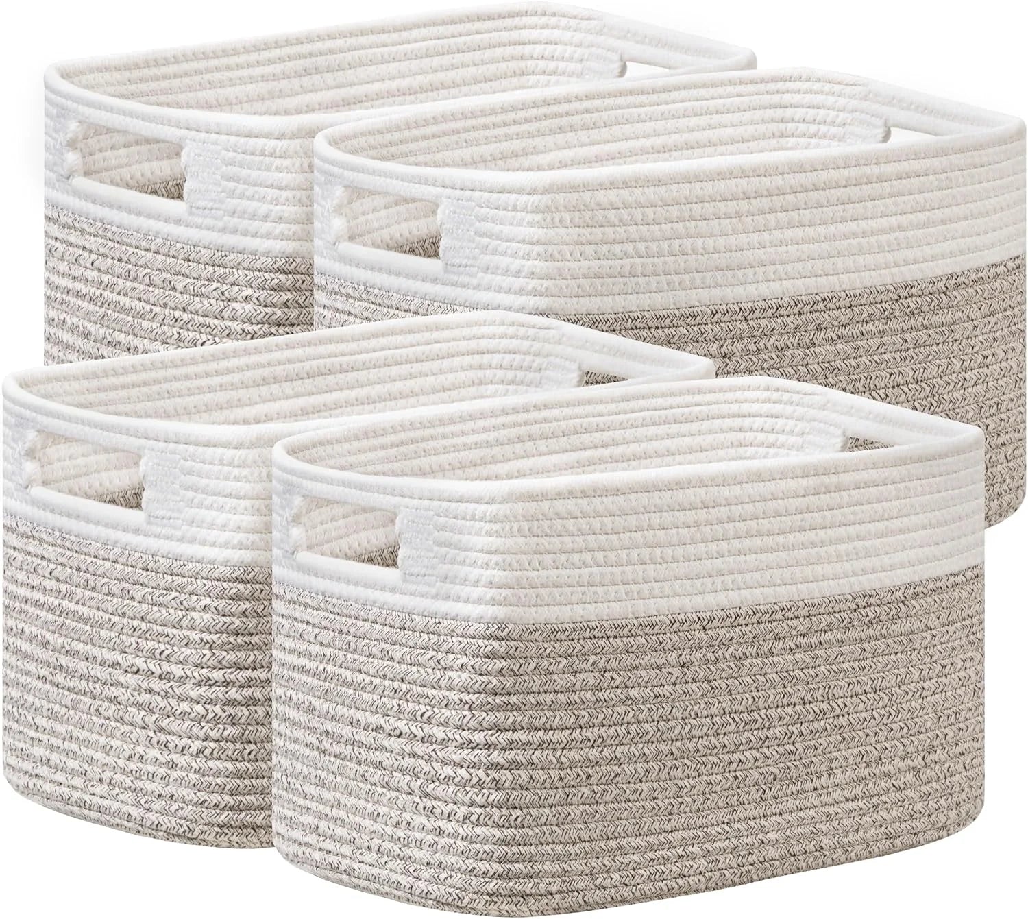 2 Pack Storage Baskets for Organizing, Large Woven Storage Basket, White&Brown bifanuoyard