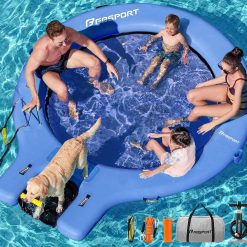 Alternative view of New Arrivals Inflatable Water Hammock Floating Dock with Boat Ramp, Round Floating Ring Inflatable Raft with Cup Holders