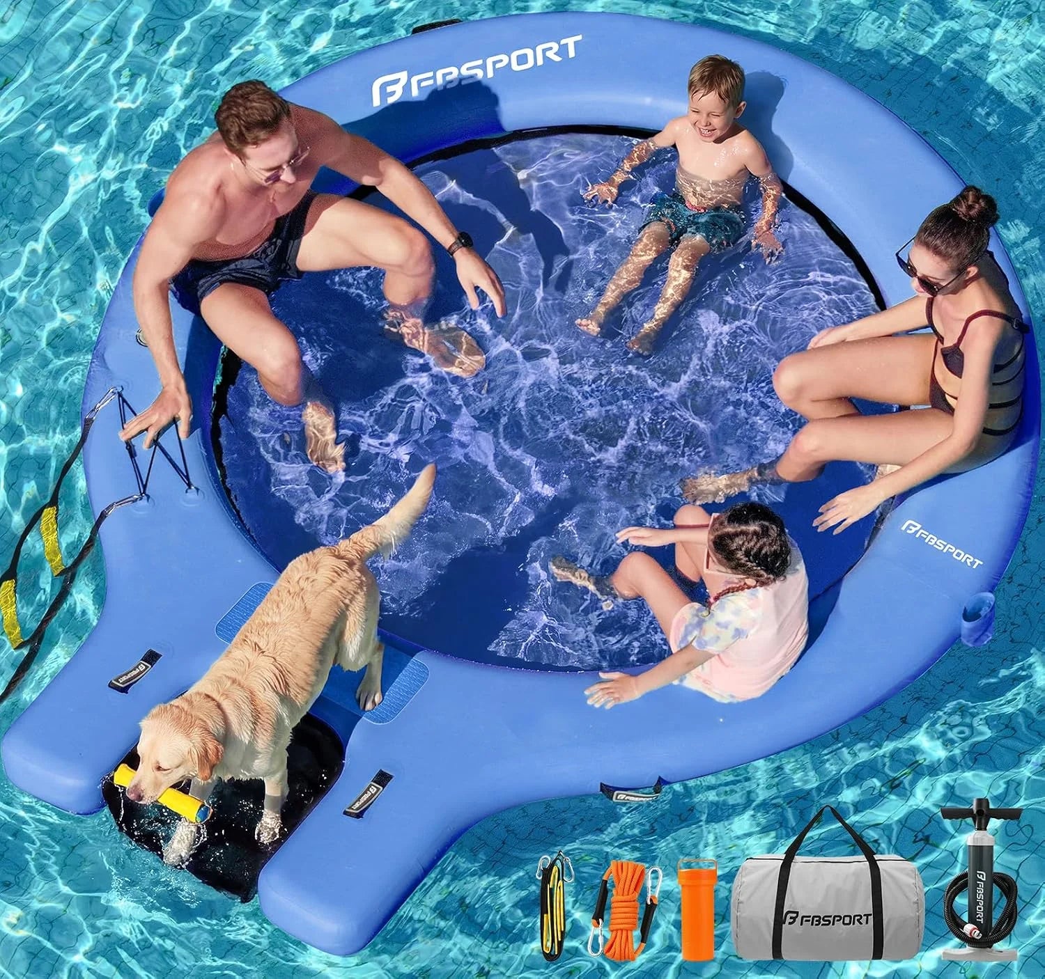 New Arrivals Inflatable Water Hammock Floating Dock with Boat Ramp, Round Floating Ring Inflatable Raft with Cup Holders - Image 2