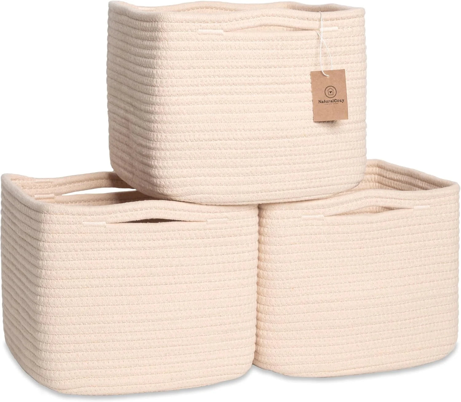 NaturalCozy Storage Cubes 9”x9”x7”Cotton Rope Woven Baskets for Organizing 3-Pack, 9 Inch Cube Storage Bin, Small bifanuoyard - Image 8