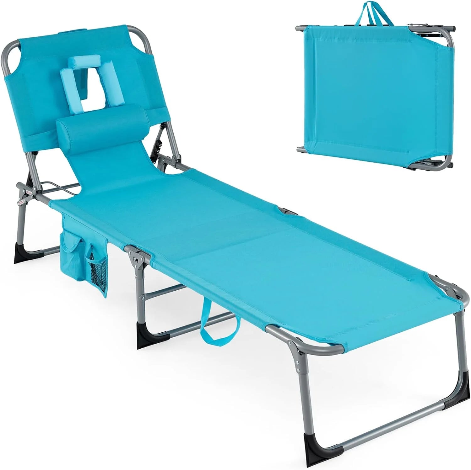 New Arrivals Tanning Chair, Folding Adjustable Patio Lounge Chair with Face Hole, 330LBS, Lightweight Portable Beach Lounge - Image 4