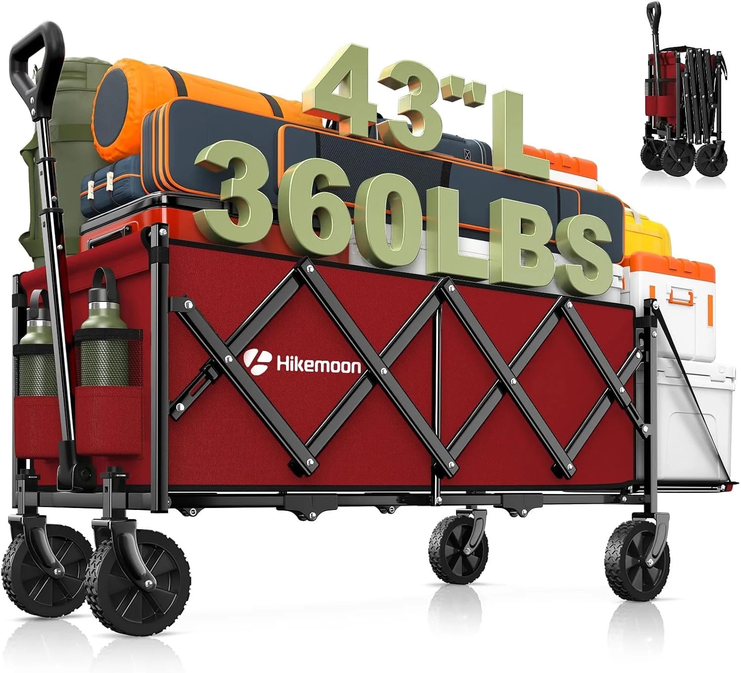 New Arrivals 43” Extra Long Folding Wagon with Extended Tailgate, Black - Image 3