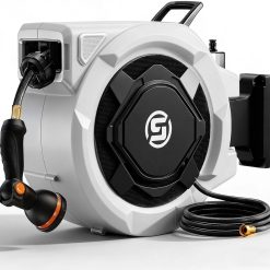 New Arrivals Retractable Garden Hose Reel, 1/2 x 100ft Wall Mounted Hose Reel with 3/4" Brass Fitting & 10-Pattern Nozzle