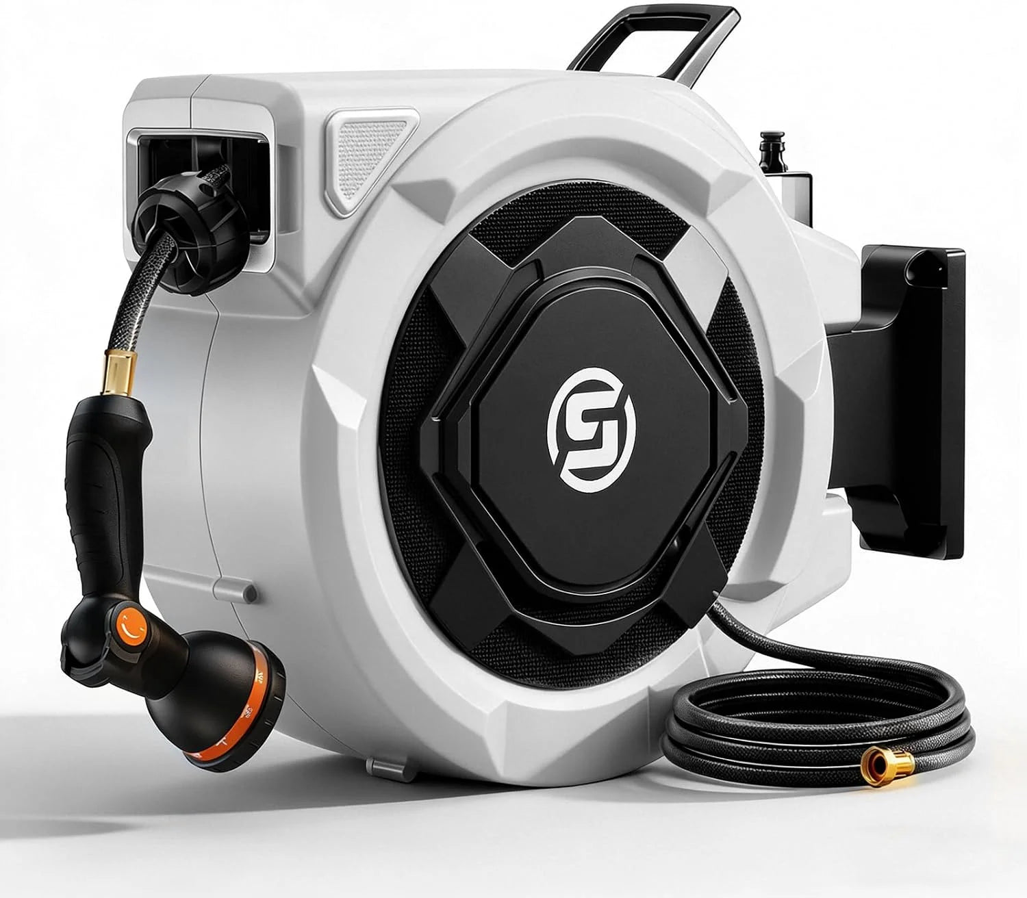 New Arrivals Retractable Garden Hose Reel, 1/2 x 100ft Wall Mounted Hose Reel with 3/4" Brass Fitting & 10-Pattern Nozzle