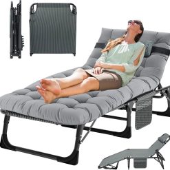 New Arrivals Folding Lounge Chair 5-Position, Folding Cot, Portable Outdoor Chaise Lounge Chair for Sun Tanning