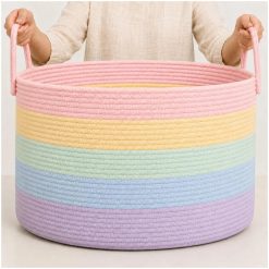 OrganiHaus Round Toy Basket & Blanket Basket, Cotton Rope 20×13, Full Honey, Round Cotton Rope Basket, 20×13 bifanuoyard