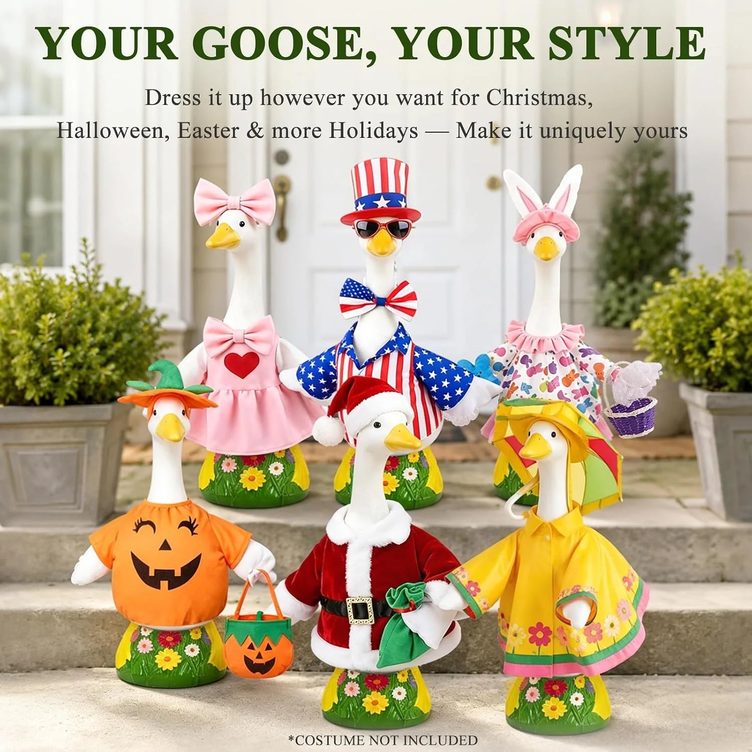 New Arrivals 23 Inch Large Porch Goose Statue, PE Plastic Outdoor Goose Decor for Lawn - Image 2