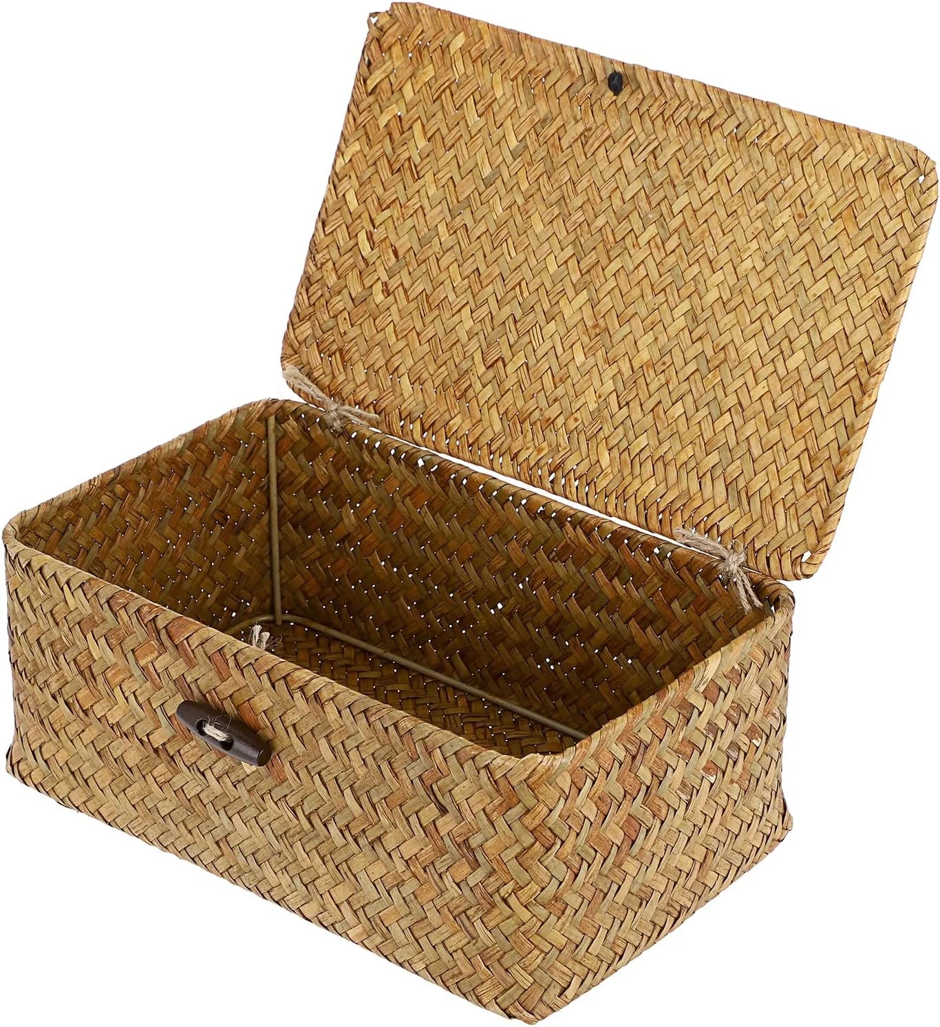 Shelf Baskets Bin with Lid Large Handwoven Basket Box, Coffee, Natural Seagrass Storage Baskets - Image 6