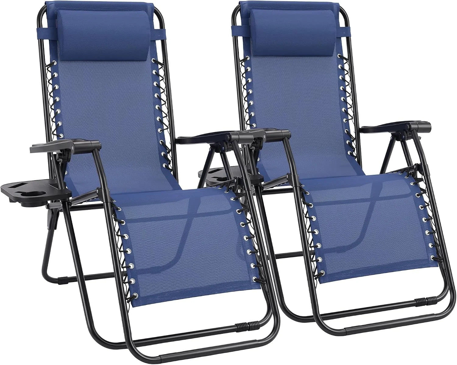 Sweetcrispy Zero Gravity Chairs Set of 2, Outdoor Folding Reclining Lounge Chair with Cup Holder Tray & Adjustable Pillow - Image 5