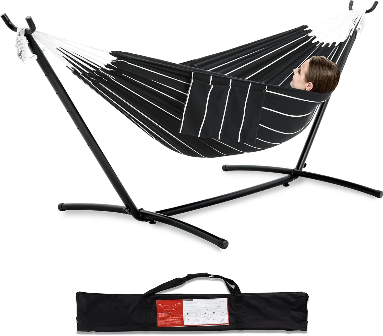New Arrivals Double Hammock with Stand for Outside, Heavy-Duty, Portable (Coffee) - Image 12