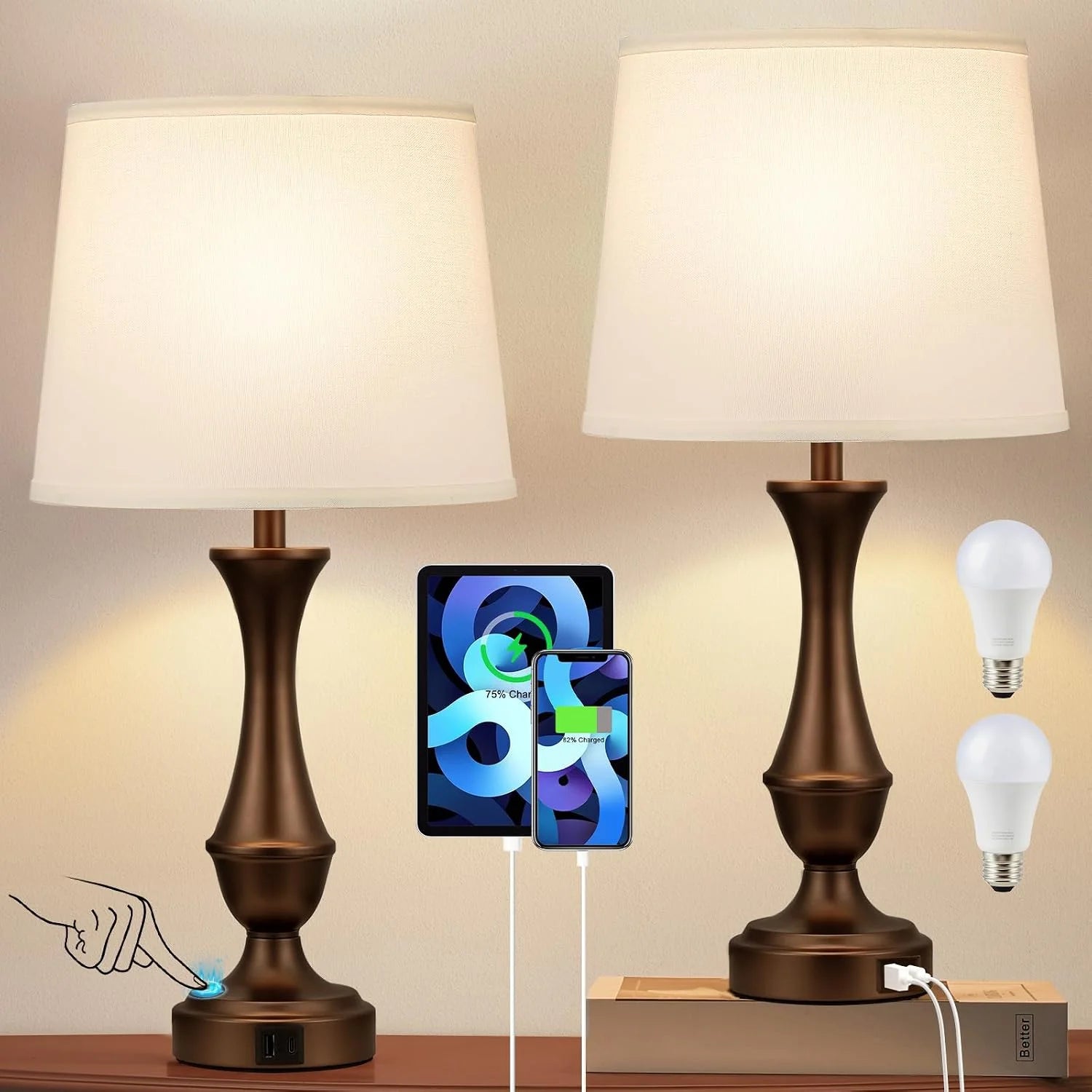 Seealle Touch Lamps for Nightstand, Dimmable, Bulb Included bifanuoyard - Image 5