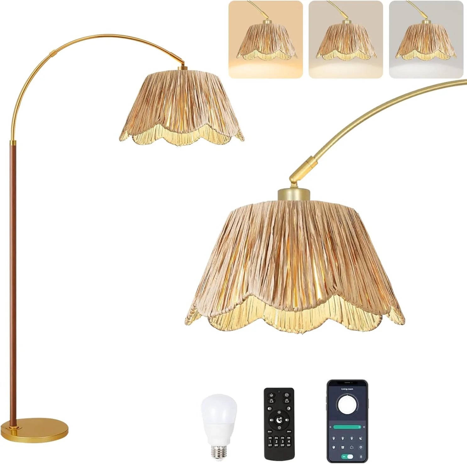 Floor Lamp for Living Room Rattan Boho Floor Lamp with Remote Control, Dimmable, 3-Color Temperature - Image 7
