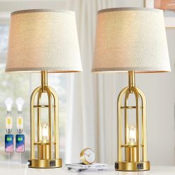 New Arrivals Black Table Lamps for Living Room Set of 2, Farmhouse Lamps for Night Stands with USB A+C
