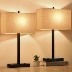 Touch Bedside lamps with 2 USB & AC Outlets, Dimmable, Bulb Included