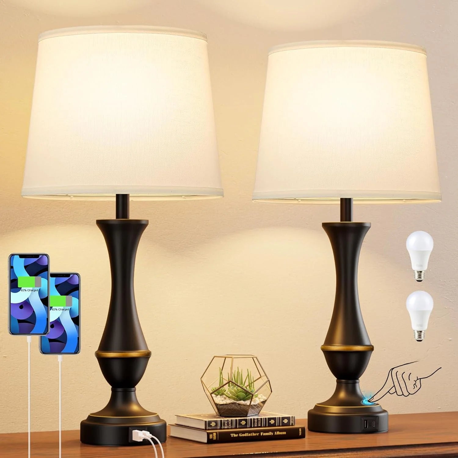 Seealle Touch Lamps for Nightstand, Dimmable, Bulb Included bifanuoyard - Image 3