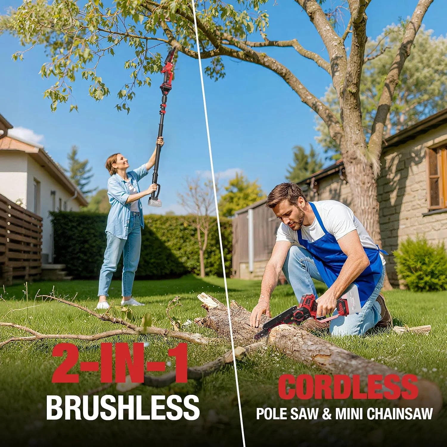 2-IN-1 Cordless 8-Inch Pole Saw & Chainsaw for Milwaukee M18 Battery – 1200W Brushless Motor, Total Reach of Max 15.9 FT - Image 3