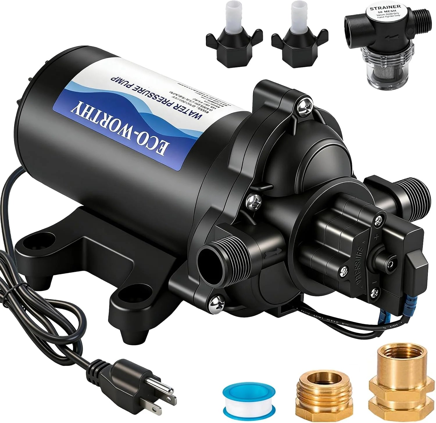 New Arrivals 33-Series Industrial Water Pressure Pump 110V AC 4.0GPM 50PSI RV Fresh Water Diaphragm Pump include Garden - Image 6