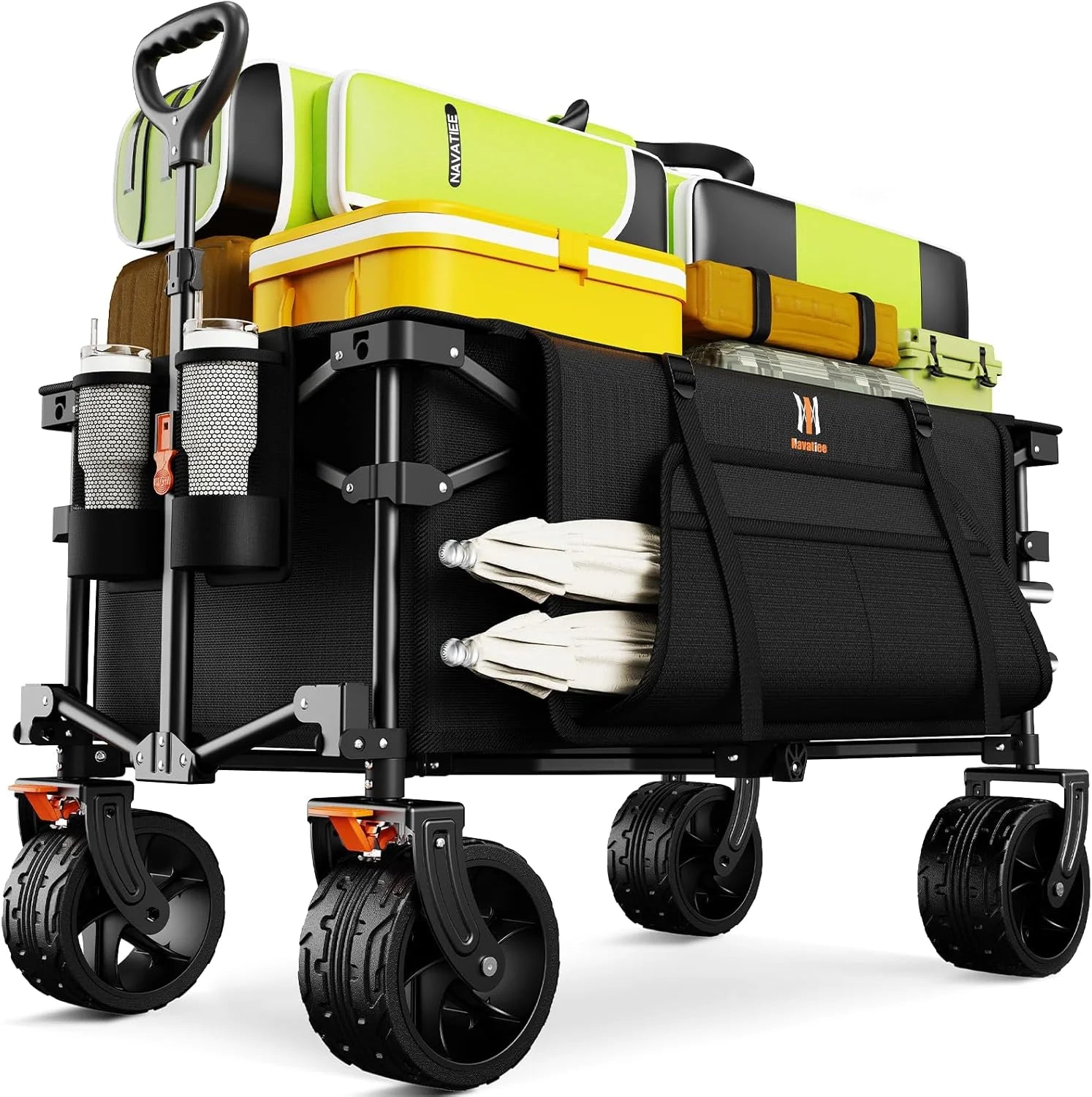 330Lbs Collapsible Folding Wagon, Beach Wagon Cart Heavy Duty Foldable with Big Wheels - Image 4