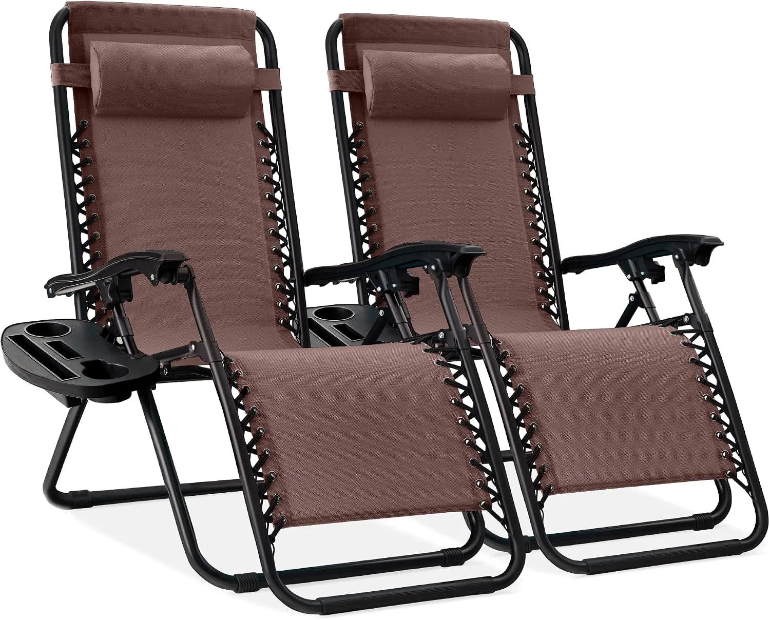 New Arrivals Choice Products Set of 2 Adjustable Steel Mesh Zero Gravity Lounge Chair Recliners w/Pillows and Cup Holder Trays - Image 21