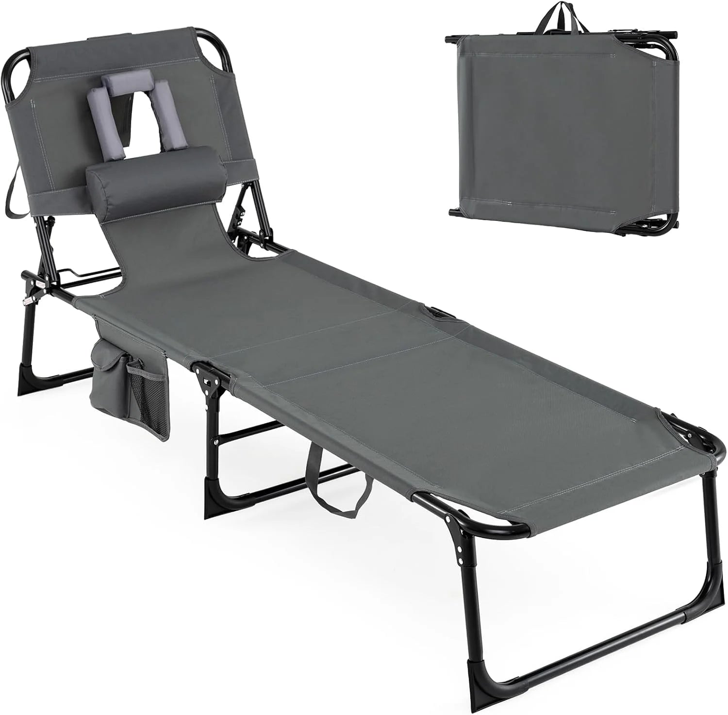 New Arrivals Tanning Chair, Folding Adjustable Patio Lounge Chair with Face Hole, 330LBS, Lightweight Portable Beach Lounge - Image 7