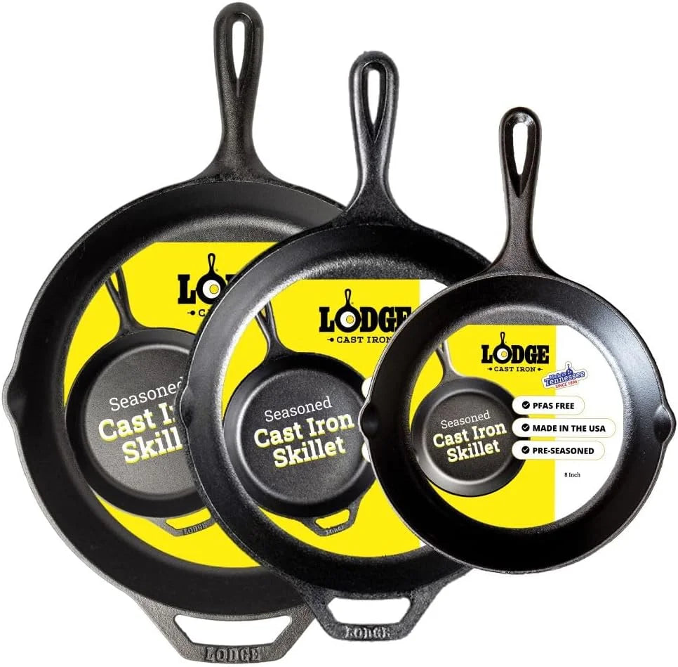 New Arrivals Seasoned Cast Iron Skillet Set 8, 10.25 & 12 Inches