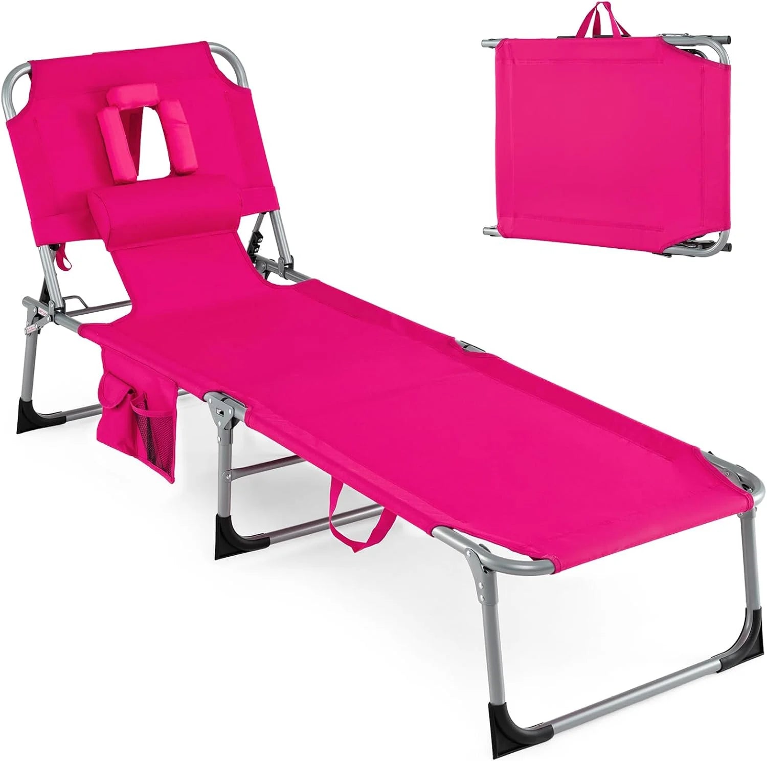 New Arrivals Tanning Chair, Folding Adjustable Patio Lounge Chair with Face Hole, 330LBS, Lightweight Portable Beach Lounge - Image 5