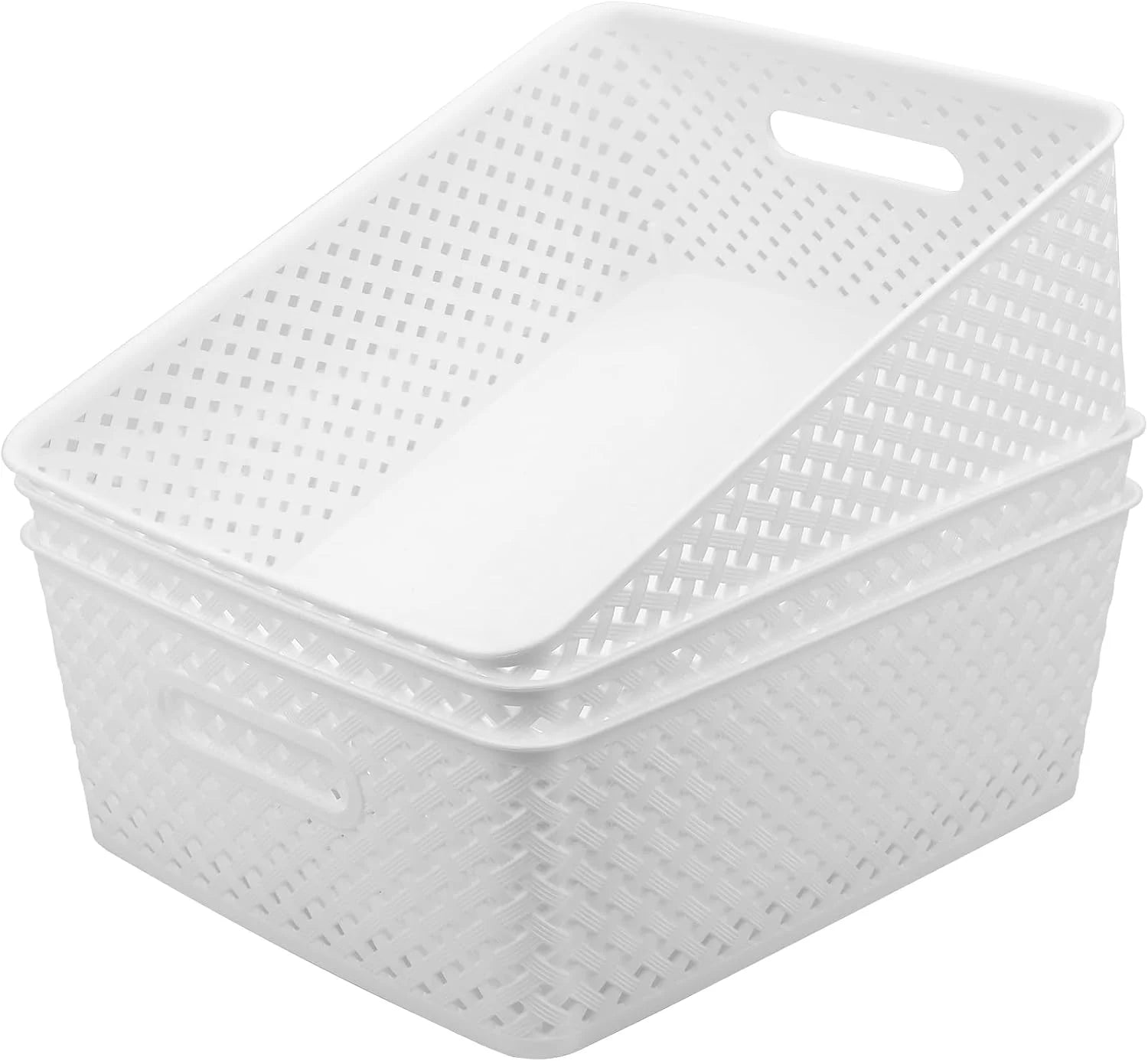 3 Pack Plastic Storage Baskets, Large, Grey, Durable Woven Plastic with Built-In Handles bifanuoyard - Image 8