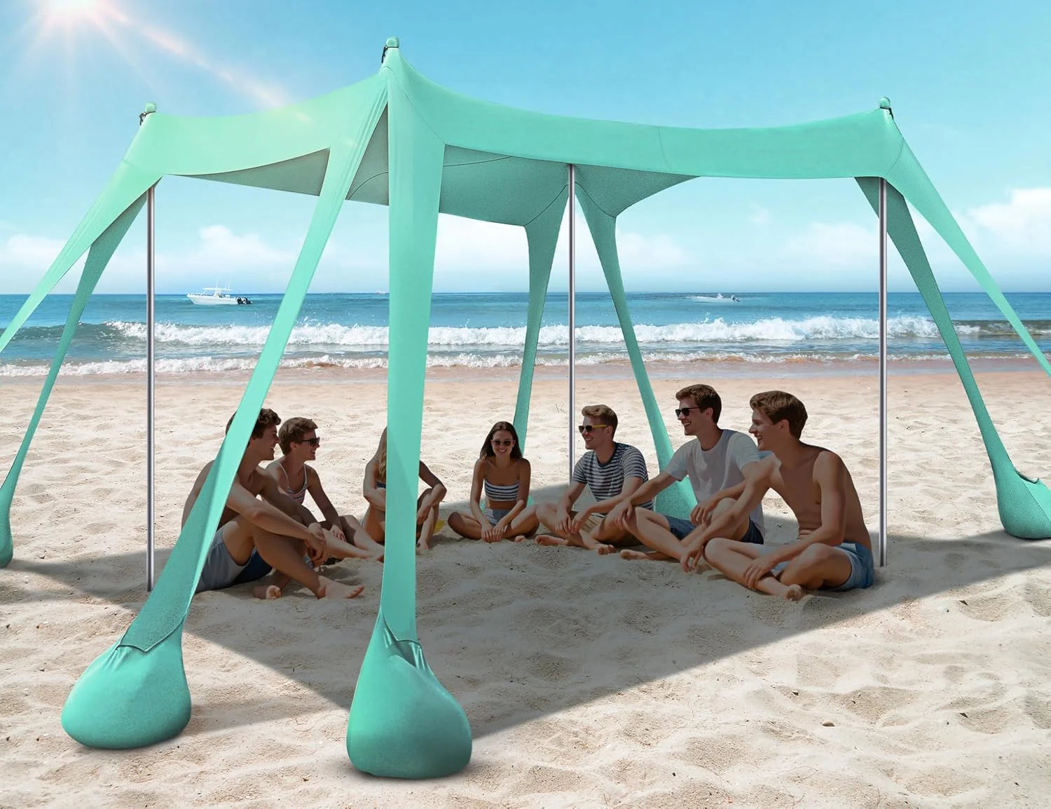 New Arrivals Beach Tent, Beach Canopy UPF50+ UV Protection, 10x10ft Beach Shade Sun Shelter with 8 Sandbags - Image 2