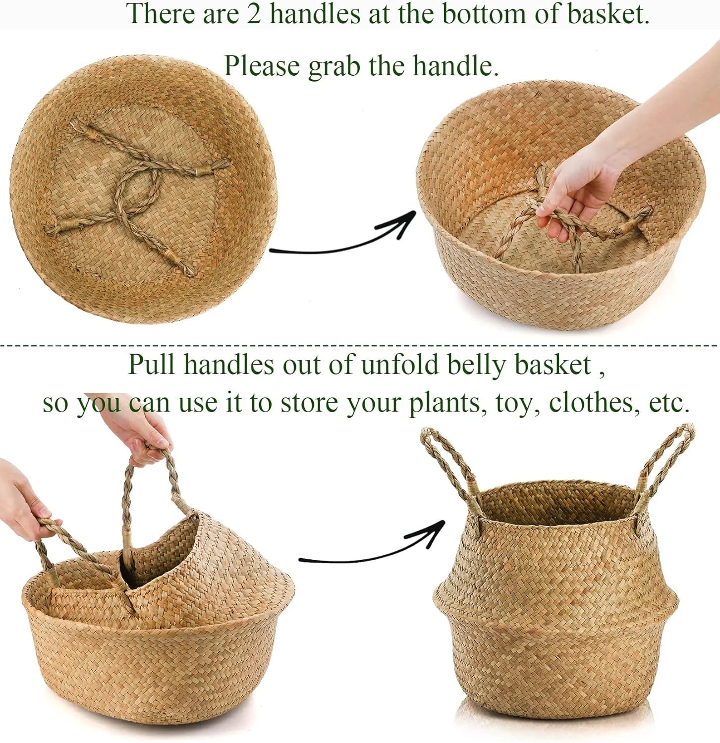 Woven Seagrass Plant Basket with Handles, Ideal Wicker Baskets Storage Plant Pot Baskets for Laundry - Image 3