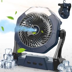 Alternative view of Ausic Portable Misting Fan, Outdoor Rechargeable Fan, LED Light, Hook, 35H