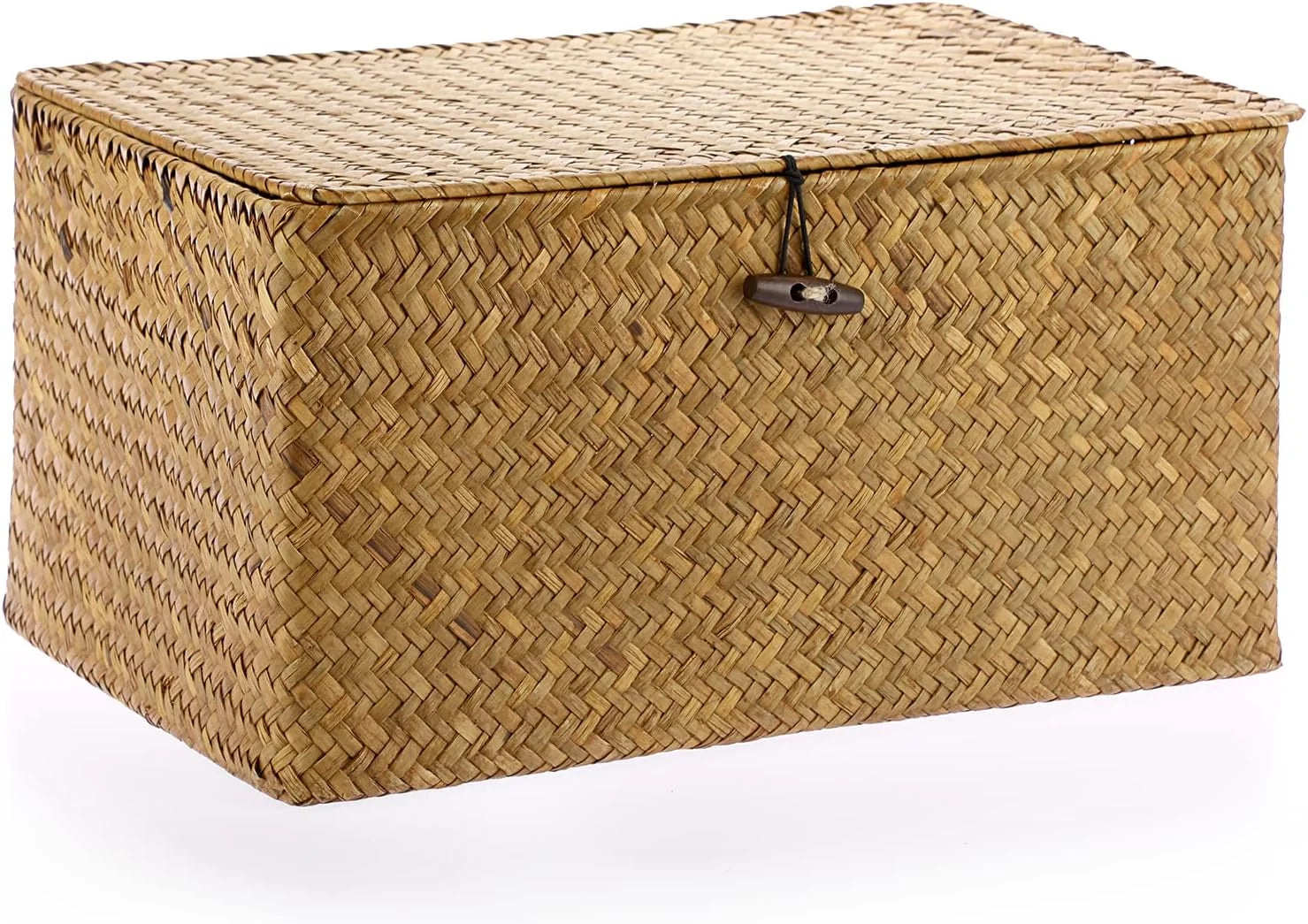 Shelf Baskets Bin with Lid Large Handwoven Basket Box, Coffee, Natural Seagrass Storage Baskets - Image 17