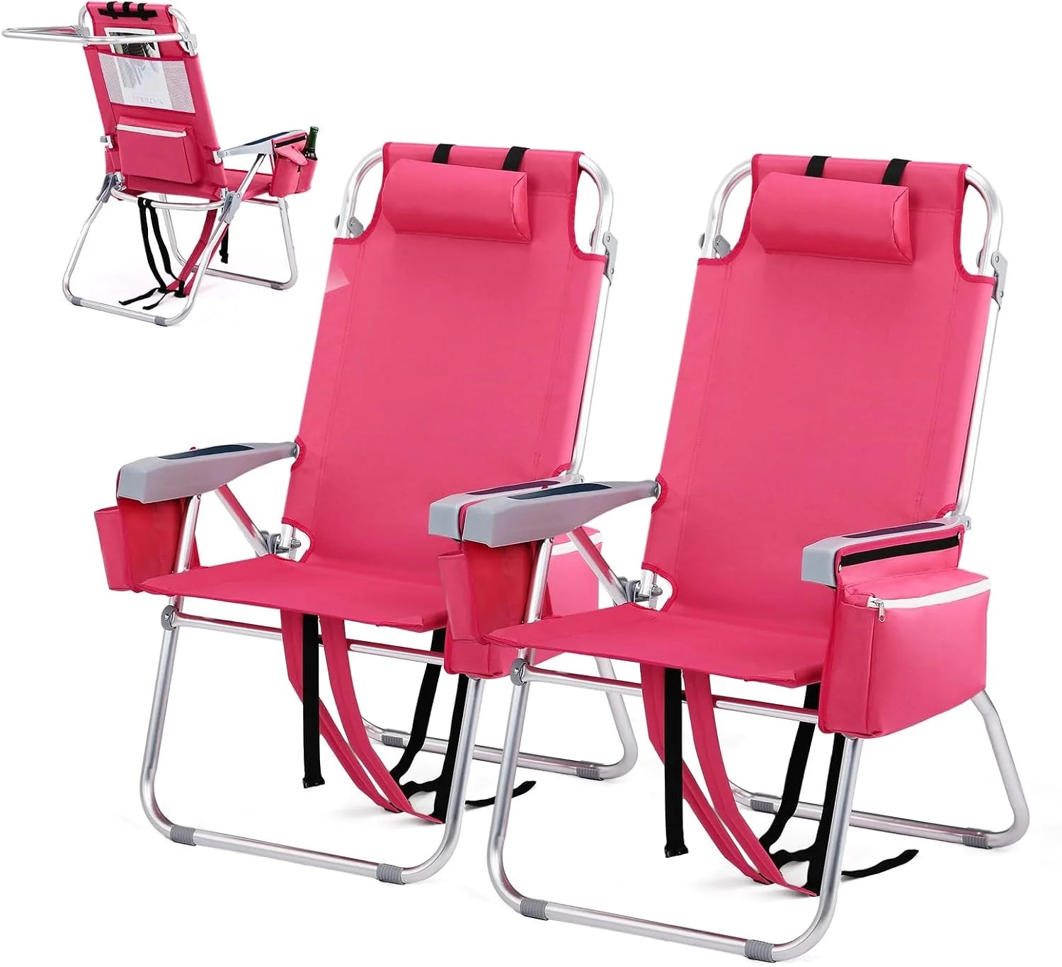 New Arrivals Tall Beach Chair 2 Pack Lightweight, Backpack Beach Chair for Adults with 5-Position, Lightweight Folding Beach - Image 2