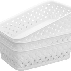 Alternative view of 3 Pack Plastic Storage Baskets, Large, White, Durable Woven Plastic with Built-In Handles bifanuoyard