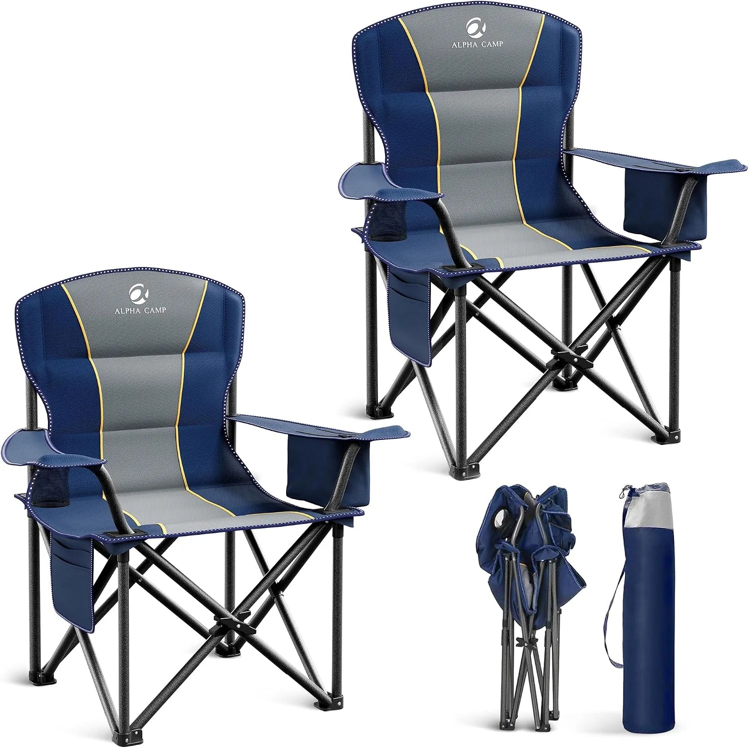LET鈥橲 CAMP Folding Camping Chair Oversized Heavy Duty Padded Outdoor Chair with Cup Holder Storage and Cooler Bag bifanuoyard - Image 5